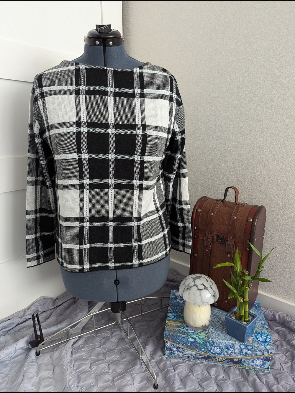 J. Jill Black & White Plaid Sweater - M